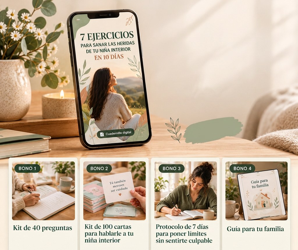 Cuadernillo digital de 7 ejercicios en un celular junto a los 4 bonos incluidos